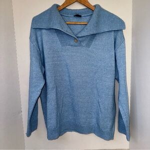 Talbots Breton Button Down Pullover Breezy Blue Chunky Collar Sweater Size Large